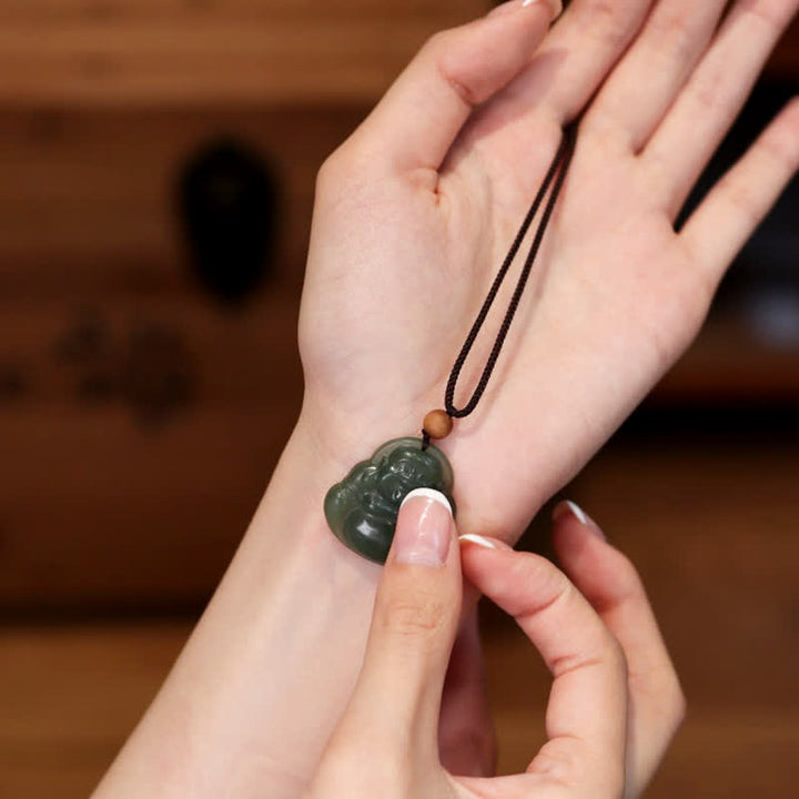 Lachender Buddha Hetian Jade Heilung Ruhe Halskette String Anhänger - image 3