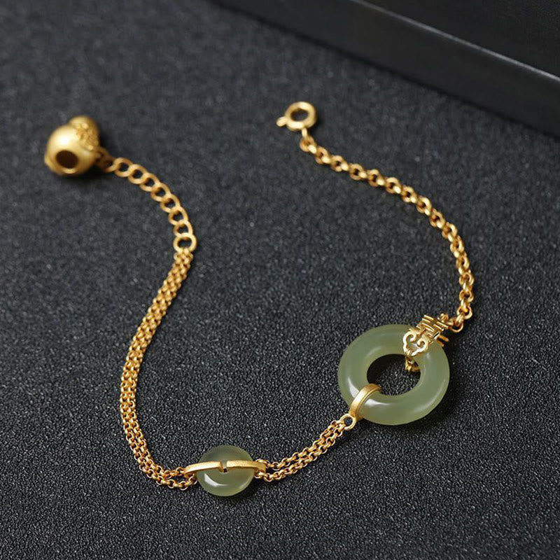Rundes Jade-Friedensschnallen-Kürbis-Fu-Charakter-Glücksbringer-Wohlstandskettenarmband
