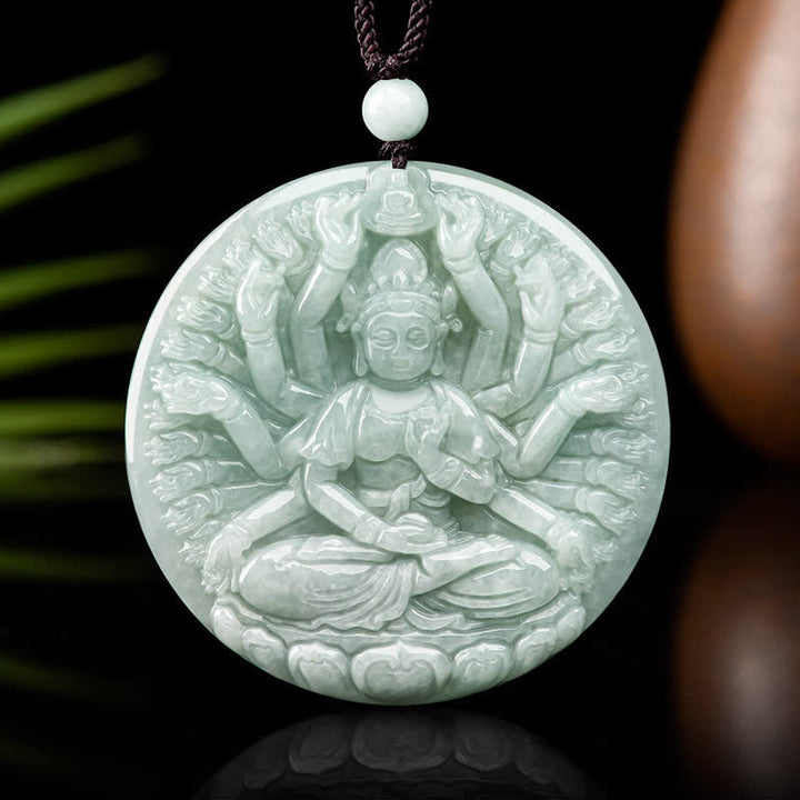 Tausendhändiger Kwan Yin Avalokitesvara-Jade-Segen-Halskettenanhänger - image 9