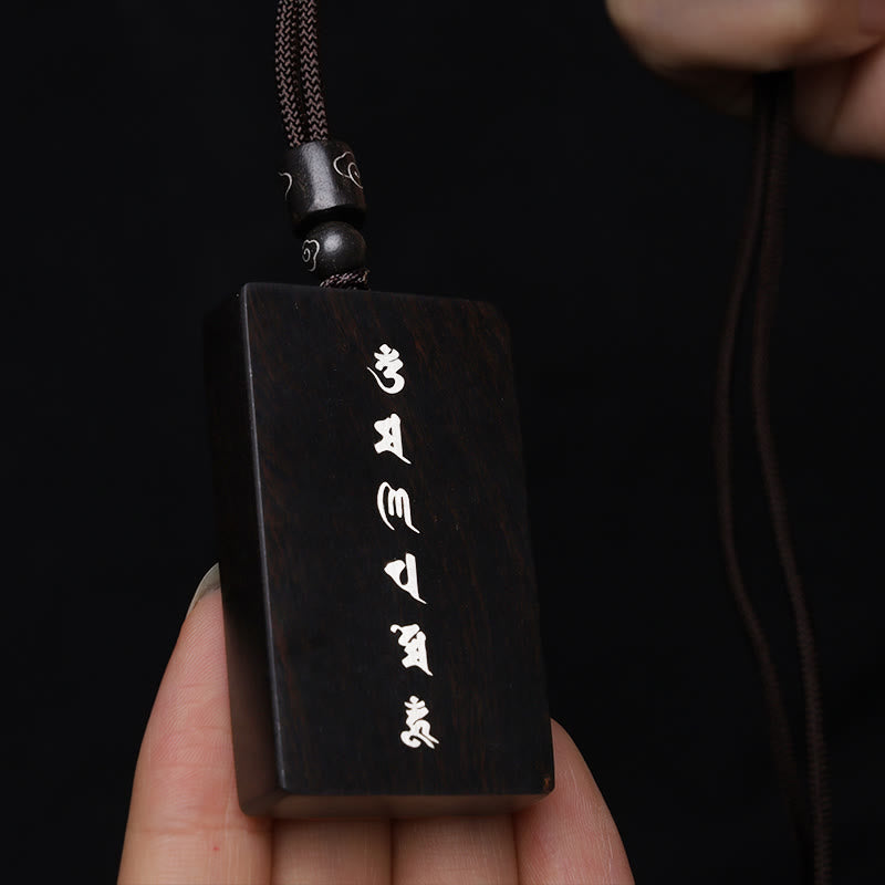 Buddha Stones, 999er-Sterlingsilber, kleines Blatt, rotes Sandelholz, Ebenholz, Om Mani Padme Hum, eingelegter Schutz-Halskettenanhänger - image 13