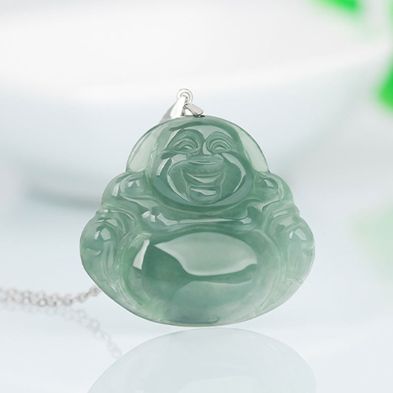 Buddha Stones 925 Sterling Silber Lachender Buddha Jade Schutz Ruhe Halskette Kettenanhänger - image 2