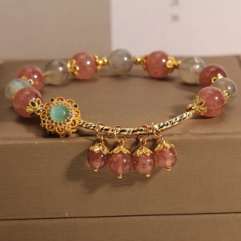Buddha Stones Erdbeerquarz Mondstein Heilung Quaste Charm Armband