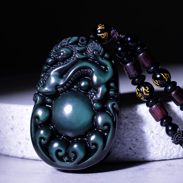 Buddha Stones Tibetische positive Regenbogen-Obsidian-PiXiu-Halskette - L - image 0