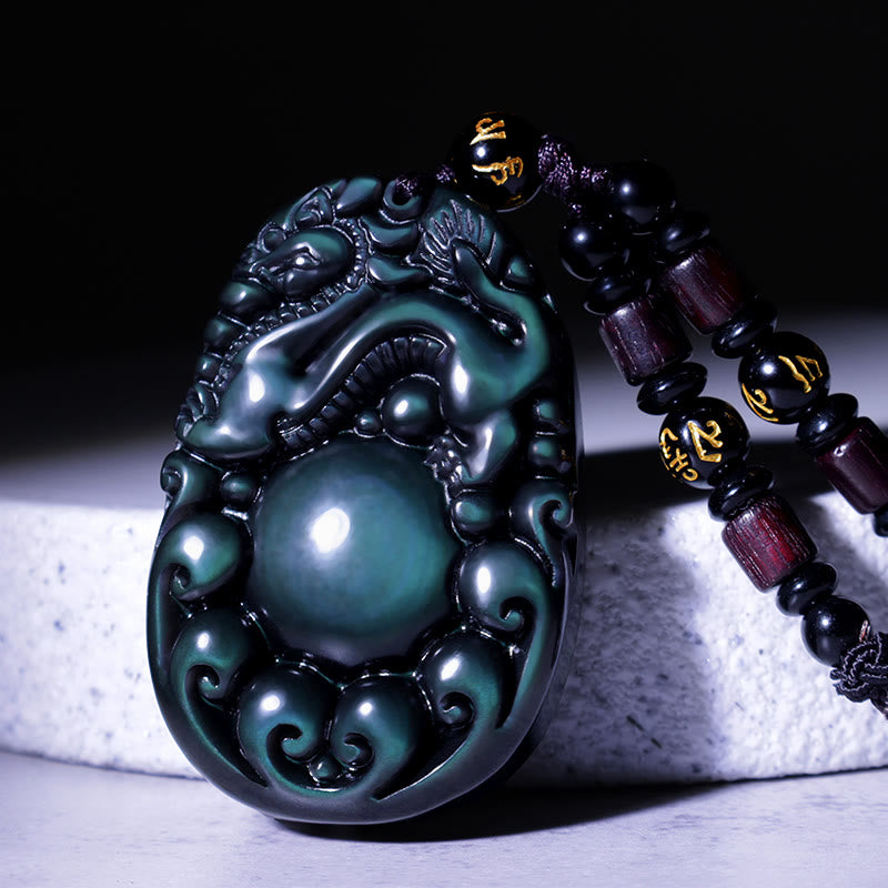 Buddha Stones Tibetische positive Regenbogen-Obsidian-PiXiu-Halskette - L - image 0