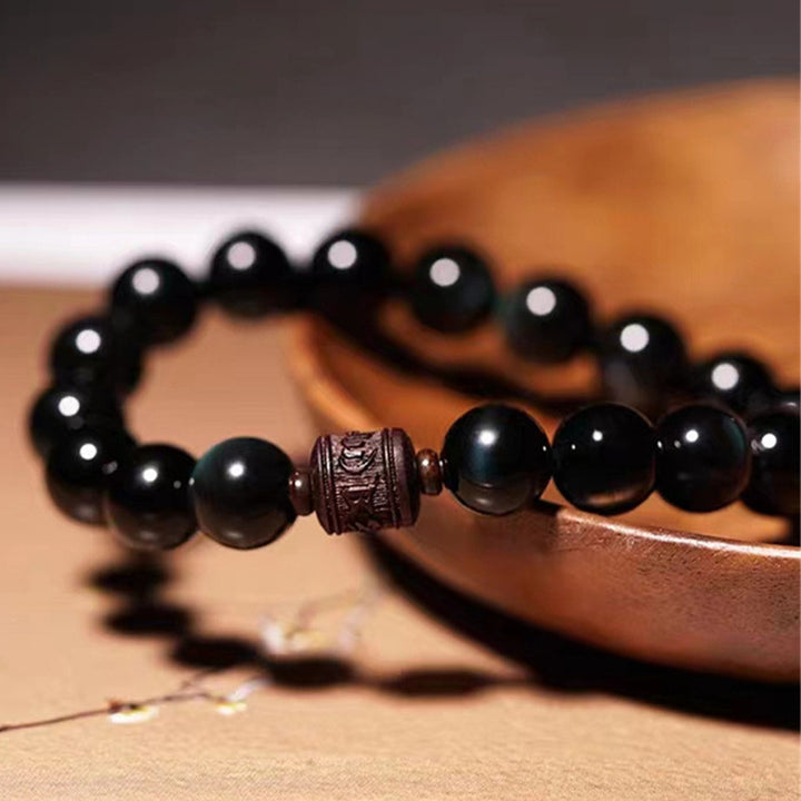 Buddha Stones, natürlicher Goldglanz-Obsidian, Regenbogen-Obsidian, Om Mani Padme Hum Fu, Charakter-Heilungsarmband