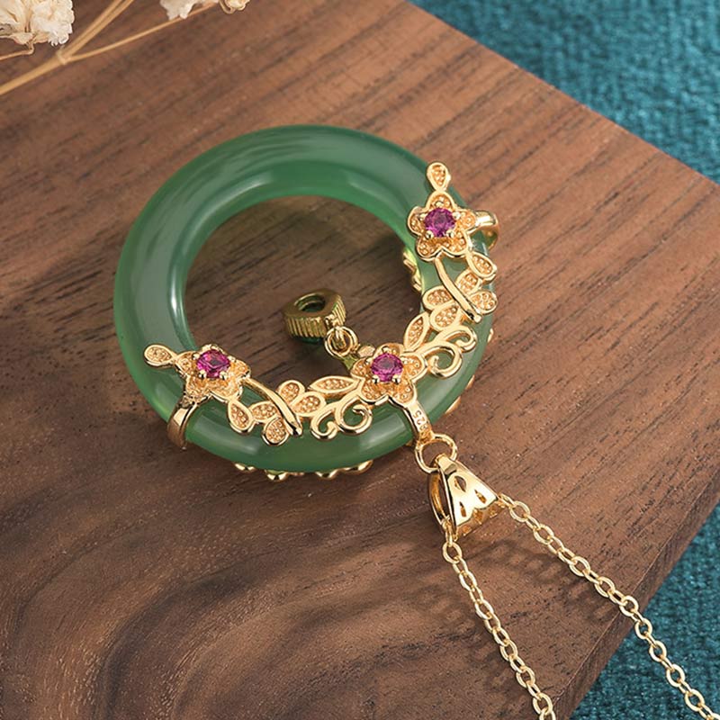 Buddha Stones Natürlicher runder Cyan-Jade-Halskettenanhänger