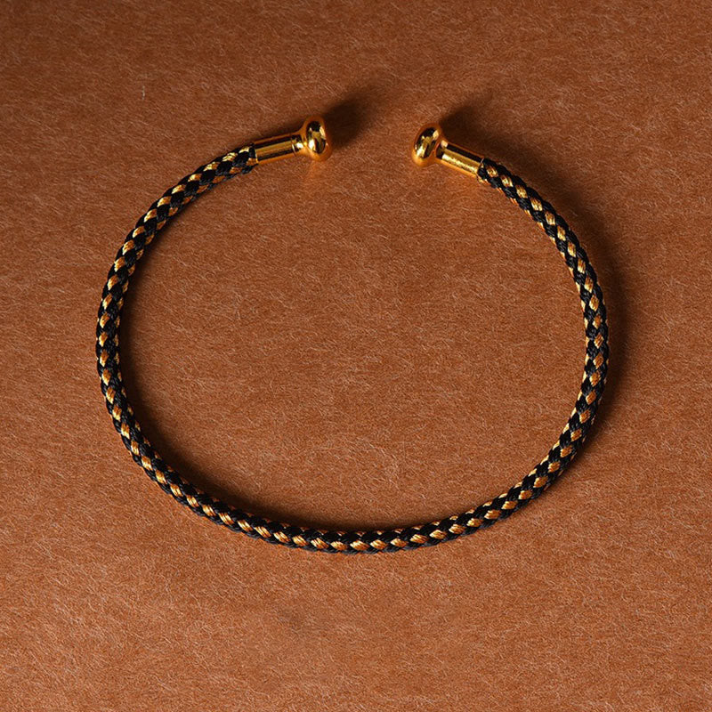 Buddha Stones, schlichtes Design, handgefertigtes Glücksgeflecht-Manschettenarmband - Schwarzes Gold - image 23