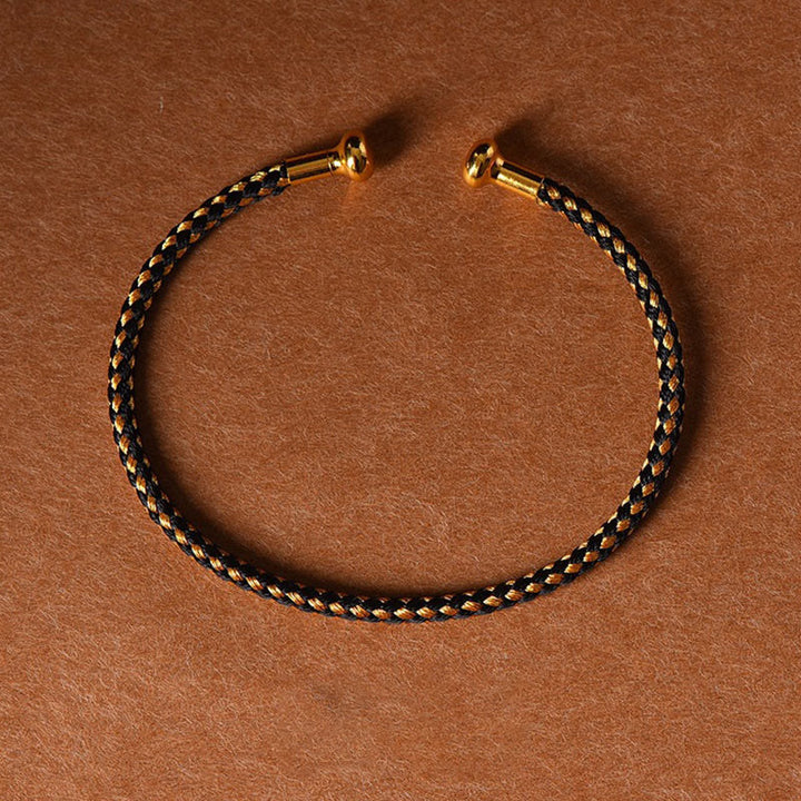 Buddha Stones, schlichtes Design, handgefertigtes Glücksgeflecht-Manschettenarmband - Schwarzes Gold - image 23
