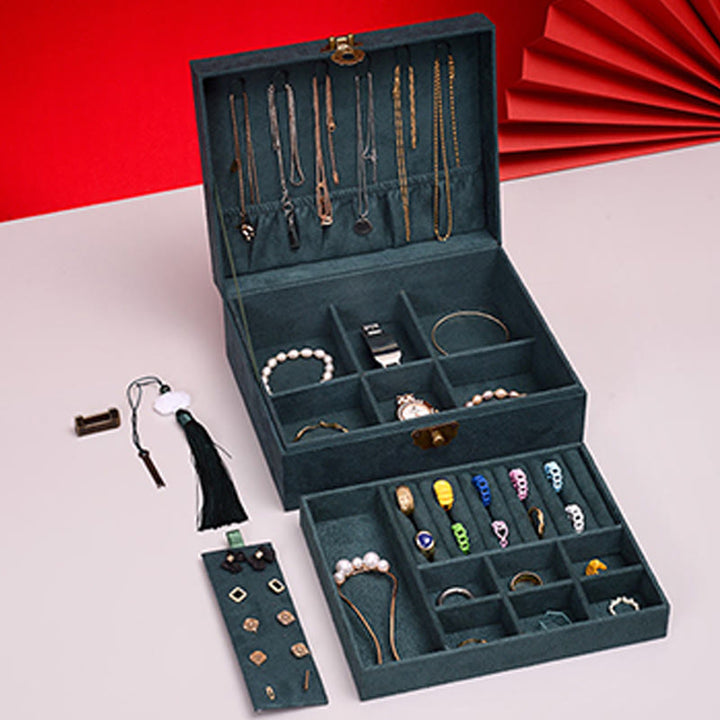 Buddha Stones, schlichtes Design, Schmuckkästchen, Organizer, zweilagige Schmuck-Aufbewahrungsbox, Flanell-Box mit Schloss - image 8