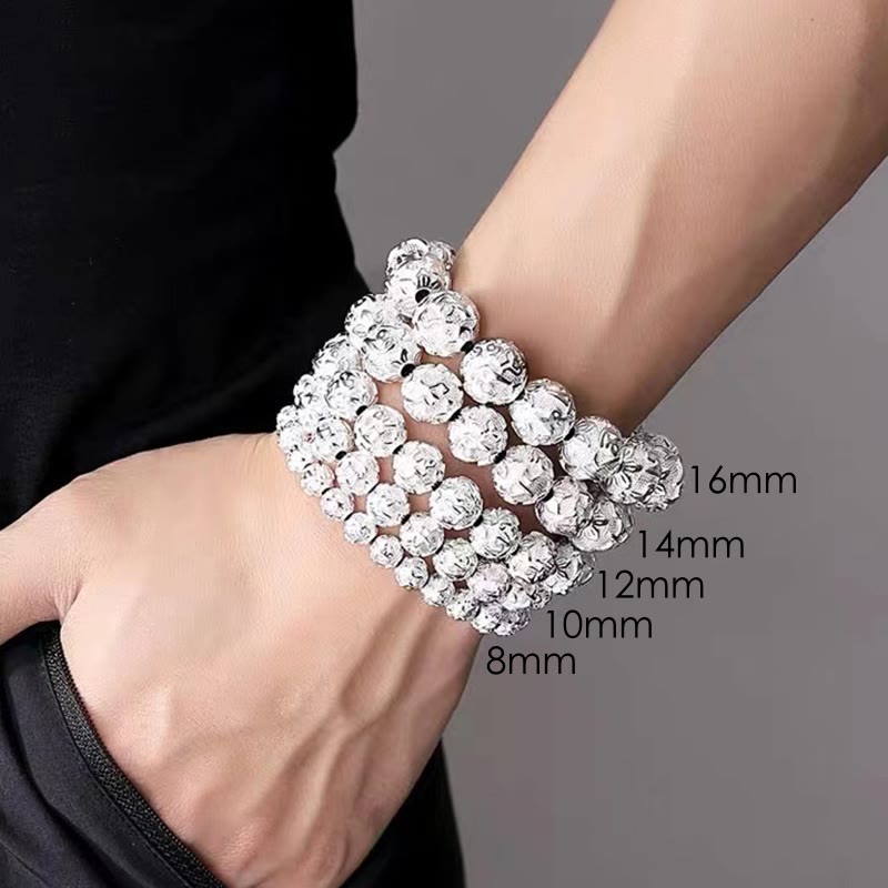 Buddha Stones Tibetisches Om Mani Padme Hum Amulett-Armband mit geschnitzten Legierungsperlen