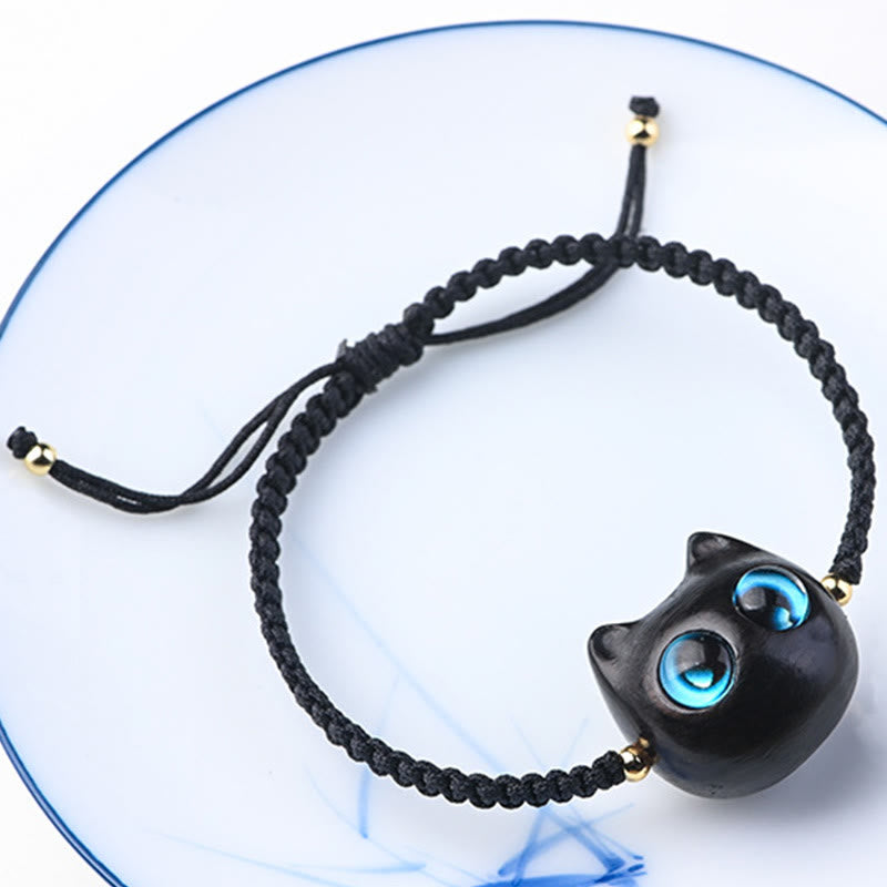 Buddha Stones, kleines Blatt, rotes Sandelholz, Ebenholz, süßer Katzenkopf, ruhiger Schutz, geflochtenes Armband - image 13