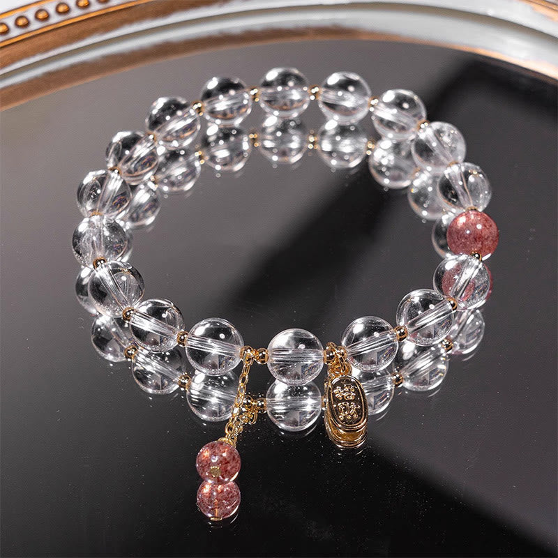 Buddha-Steine, Weiß Kristall, Erdbeerquarz, Heilung, zieht Glück an, Charm-Armband