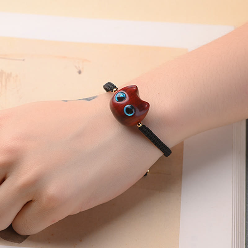 Buddha Stones, kleines Blatt, rotes Sandelholz, Ebenholz, süßer Katzenkopf, ruhiger Schutz, geflochtenes Armband - image 6