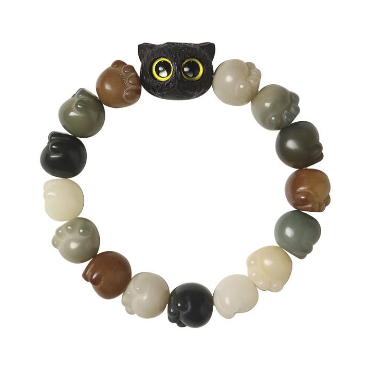 Armband mit Buddha Stonesn, natürlichem Bodhi-Samen, schöne Pfote, Ebenholz, glückliche Katze, Weisheit - image 5
