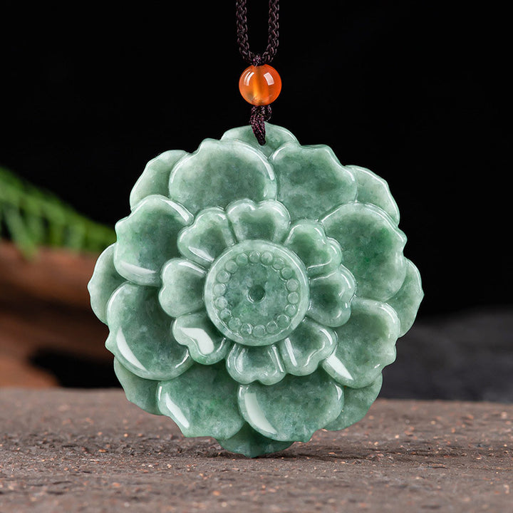 Buddha Stones, Lotus-Muster, Jade, Glück, Wohlstand, Halsketten-Anhänger