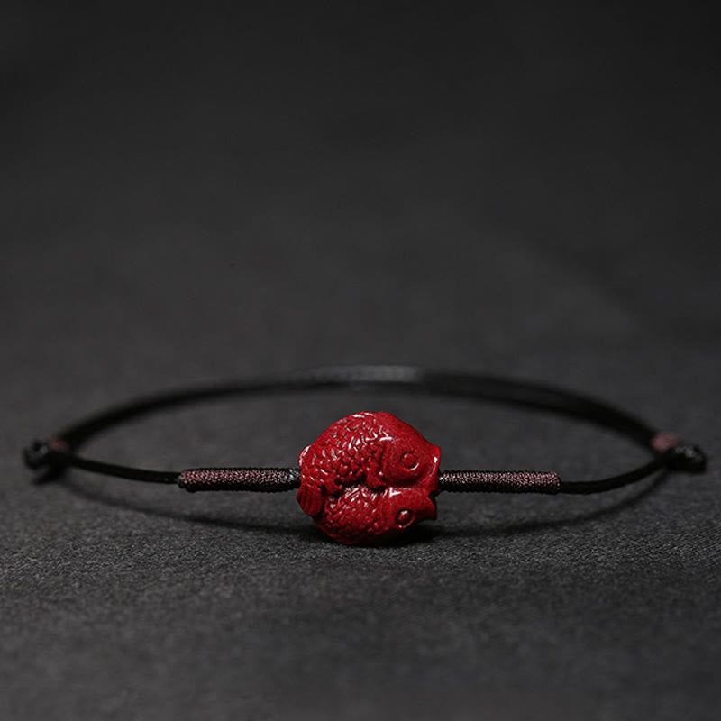 Handgefertigtes Pflaumenblüten-Vierblättriges Kleeblatt PiXiu Lotus Koi Fisch Cinnabar Blessing Braid Armband