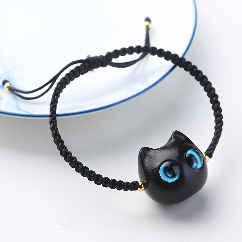 Buddha Stones, kleines Blatt, rotes Sandelholz, Ebenholz, süßer Katzenkopf, ruhiger Schutz, geflochtenes Armband - Ebenholz (Balance♥Ruhe) (Handgelenkumfang 14–16 cm) - image 11