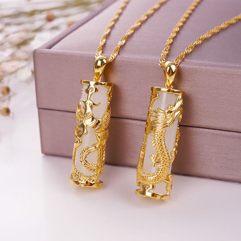 Buddha Stones Jade Drache Phoenix Kupfer Segen Harmonie Halskette Anhänger - image 2