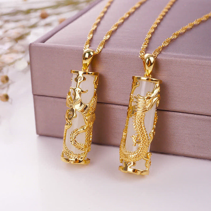 Buddha Stones Jade Drache Phoenix Kupfer Segen Harmonie Halskette Anhänger - image 2