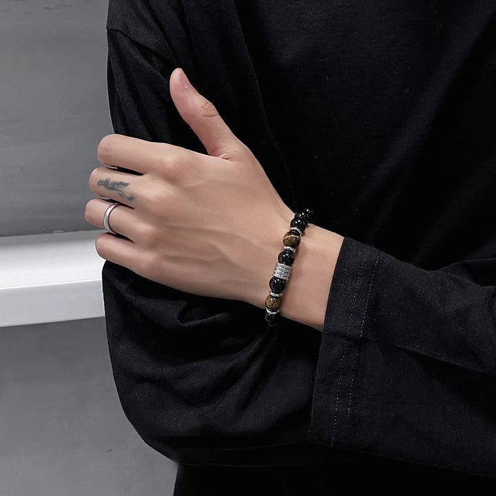 Buddha Stones natürliches schwarzes Obsidian-Tigerauge-Armband zur Krafterfüllung