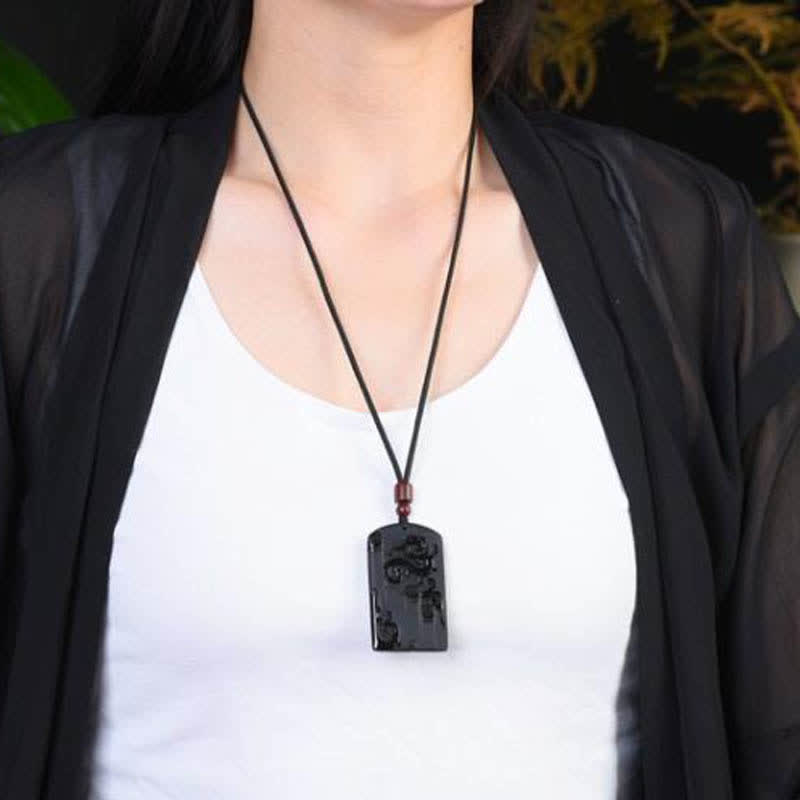 Schwarzer Obsidian-Drachen-Phoenix-Halsketten-Anhänger - image 3