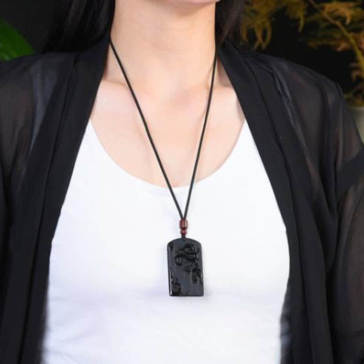 Schwarzer Obsidian-Drachen-Phoenix-Halsketten-Anhänger - image 3