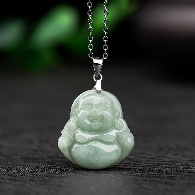 Buddha Stones 925 Sterling Silber Lachender Buddha Jade Segen Halskette Kettenanhänger - Jade - image 1