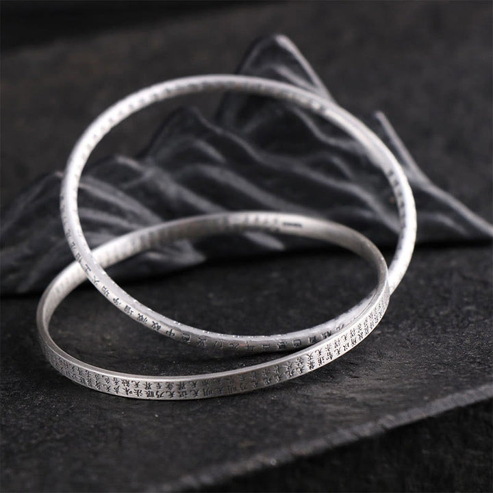 Buddha Stones 999 Sterling Silber Herz Sutra Geschnitzter Schutzarmband Armreif - image 2