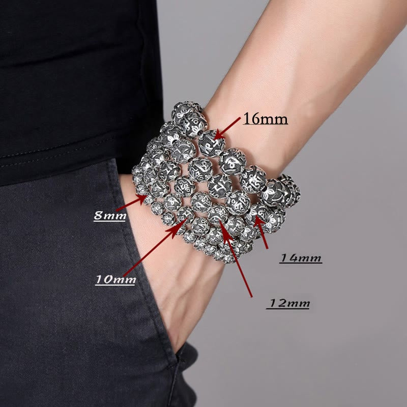 Buddha Stones Tibetisches Om Mani Padme Hum Amulett-Armband mit geschnitzten Legierungsperlen