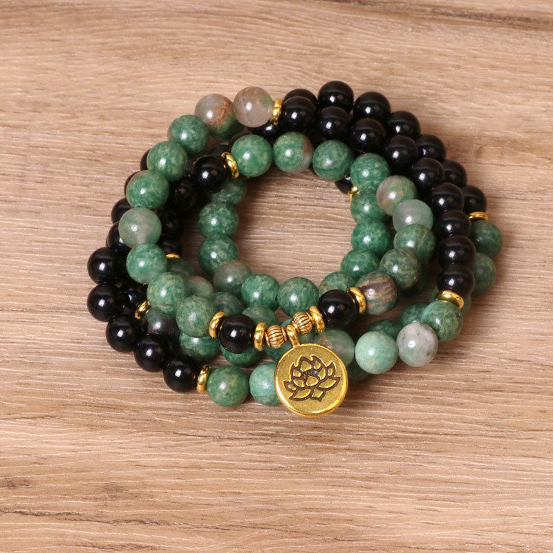 Buddha Stones 108 Perlen natürliches Achat Mala Heilarmband