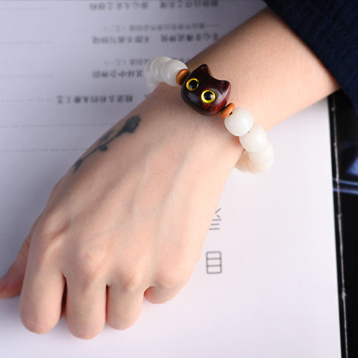 Buddha Stones, natürliches Bodhi-Samen-Armband, kleines Blatt, rotes Sandelholz, Ebenholz, süße Glückskatze, Weisheitsarmband - image 7