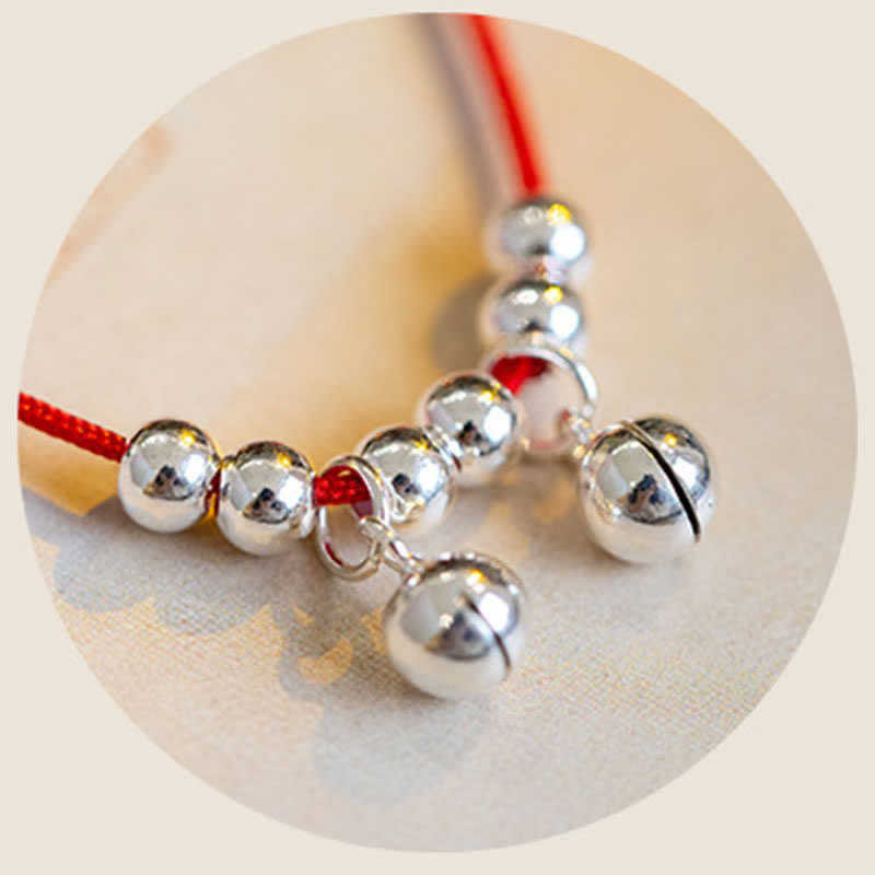 Buddha Stones 925 Sterling Silber Red String Braid Bell Charm Fußkettchen