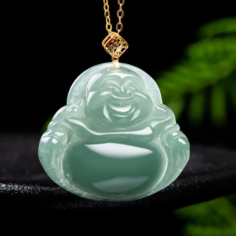 Lachender Buddha Halskette Anhänger aus natürlicher Jade, Wohlstand, Fülle - image 6