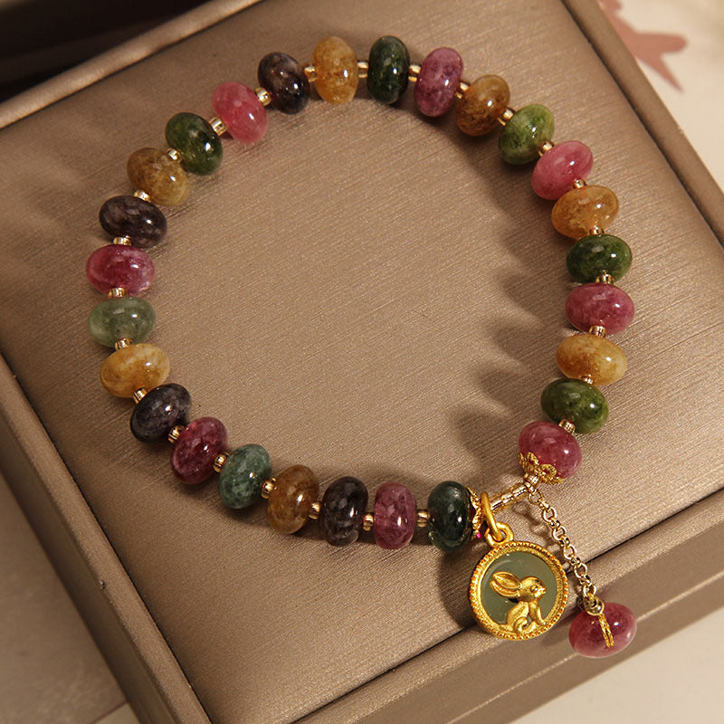 Buddha-Steine, natürlicher, bunter Turmalin, süßer Hase, positives Armband