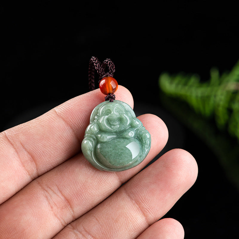 Buddha Stones Lachender Buddha Cyan Jade Success Halskette String Anhänger - image 7