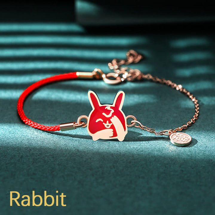 Buddha Stones 925 Sterling Silber Farbwechselndes chinesisches Sternzeichen Glücksschutz Rotes Kettenarmband - Kaninchen (Handgelenkumfang 14–15 cm) - image 16