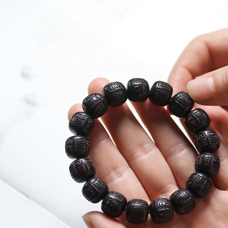 Buddha Stones Balance-Armband aus Tibet-Ebenholz mit Gravur „Om Mani Padme Hum“
