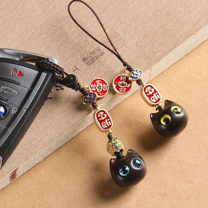 Buddha Stones, Ebenholz, glückliche Katze, verheißungsvolle Wolke, Frieden, Schlüsselanhänger, Handy-Hängedekoration - image 3