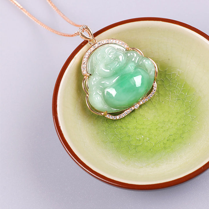 925 Sterling Silber lachender Buddha natürliche Jade Wohlstand Halskette Kettenanhänger - image 8