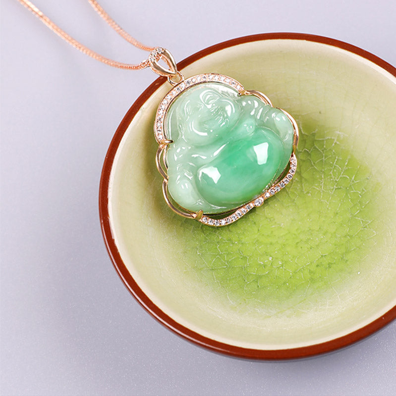 925 Sterling Silber lachender Buddha natürliche Jade Wohlstand Halskette Kettenanhänger - image 8