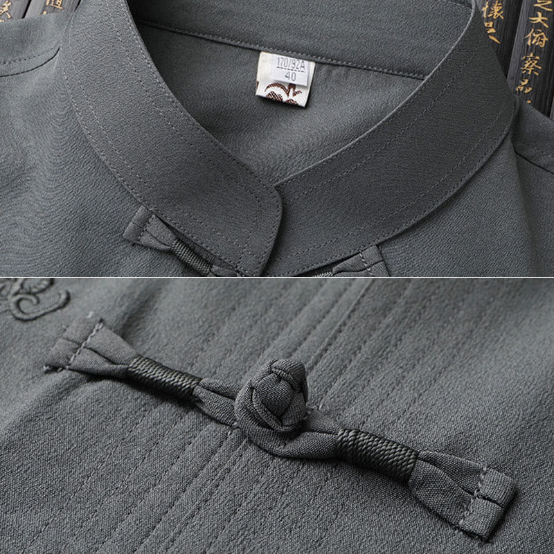 Buddha Stones Tang Anzug Hanfu Chinesischer Drache Traditionelle Kung Fu Uniform Kurzarm Tops und Hosen Kleidung Herren Set - image 9