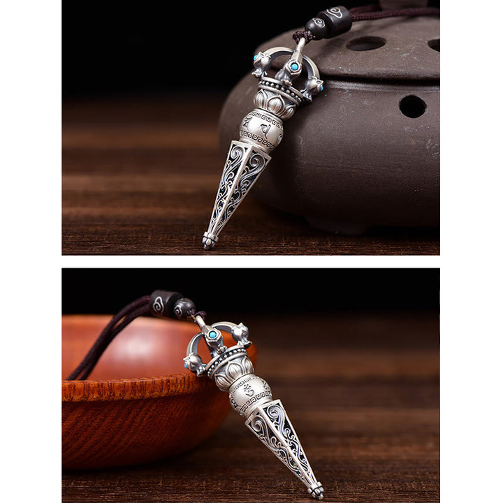 Buddha Stones, tibetischer Om Mani Padme Hum Dorje Vajra Design, Weisheit, drehbarer Halsketten-Anhänger - image 6