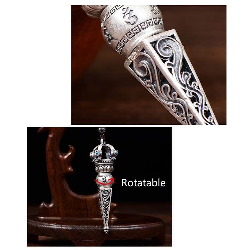 Buddha Stones, tibetischer Om Mani Padme Hum Dorje Vajra Design, Weisheit, drehbarer Halsketten-Anhänger - image 8