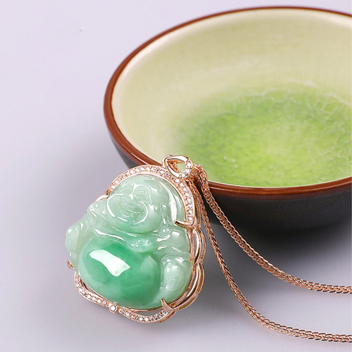 925 Sterling Silber lachender Buddha natürliche Jade Wohlstand Halskette Kettenanhänger - image 6
