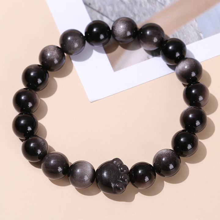 Buddha Stones Natürlicher Goldglanz-Obsidian, Silberglanz-Obsidian, niedliches Katzenpfotenkrallen-Reichtumsarmband - Silberglanz-Obsidian - 10 mm - image 8