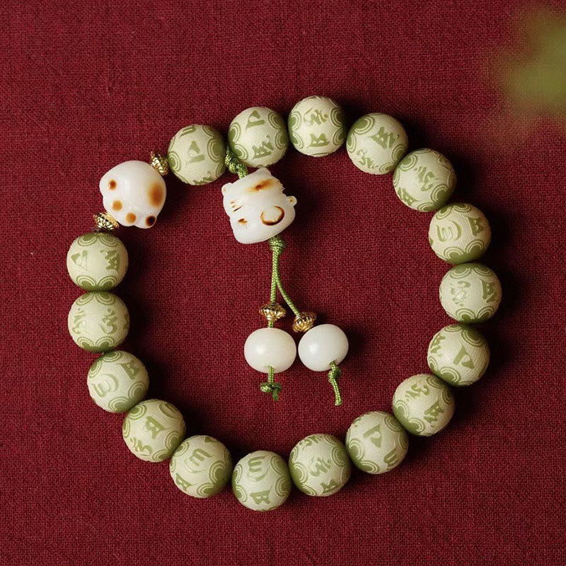 Buddha Stones, grüner Bodhi-Samen, Katzenpfote, Om Mani Padme Hum, graviertes Weisheitsarmband - image 3