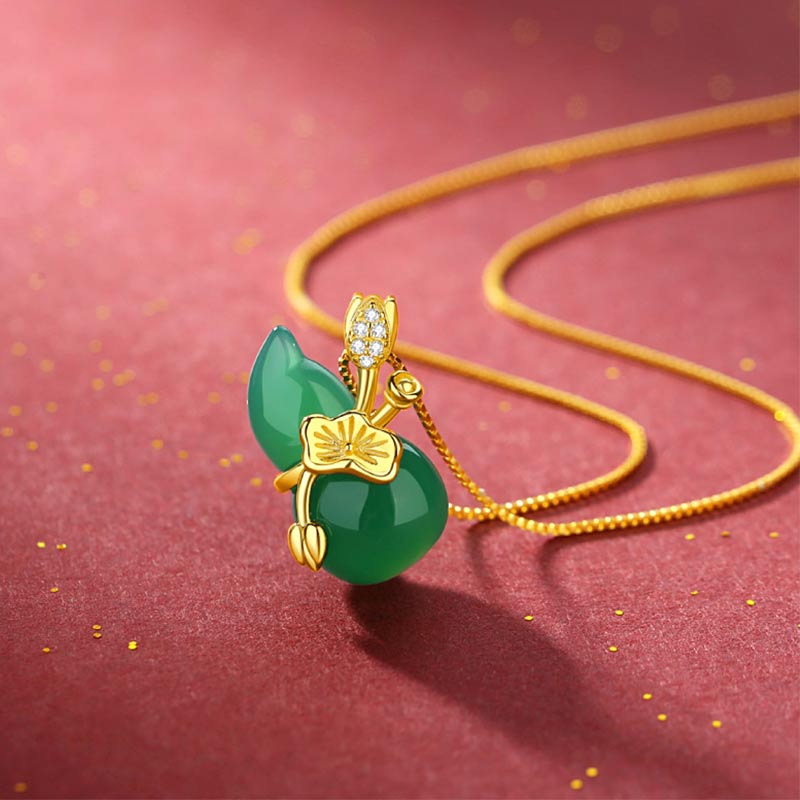 Buddha Stones Cyan Jade Kürbis Lotusblatt Fülle Anhänger Halskette - Cyan Jade - image 1