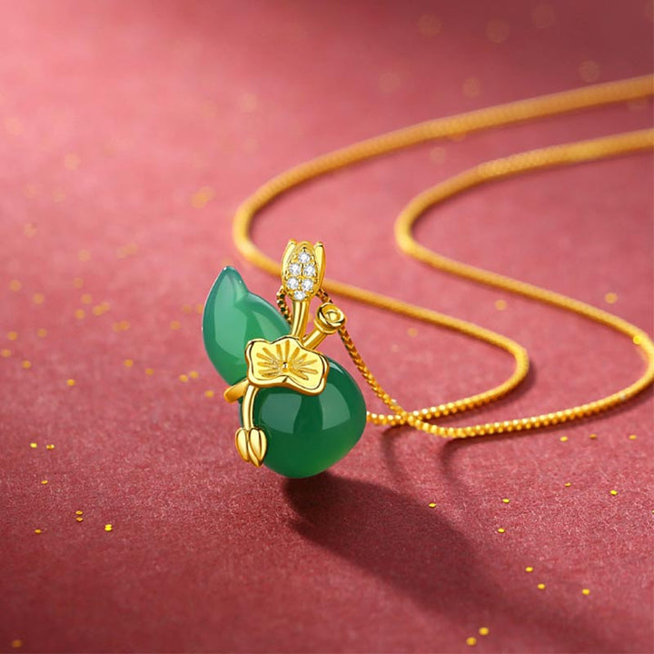 Buddha Stones Cyan Jade Kürbis Lotusblatt Fülle Anhänger Halskette - Cyan Jade - image 1