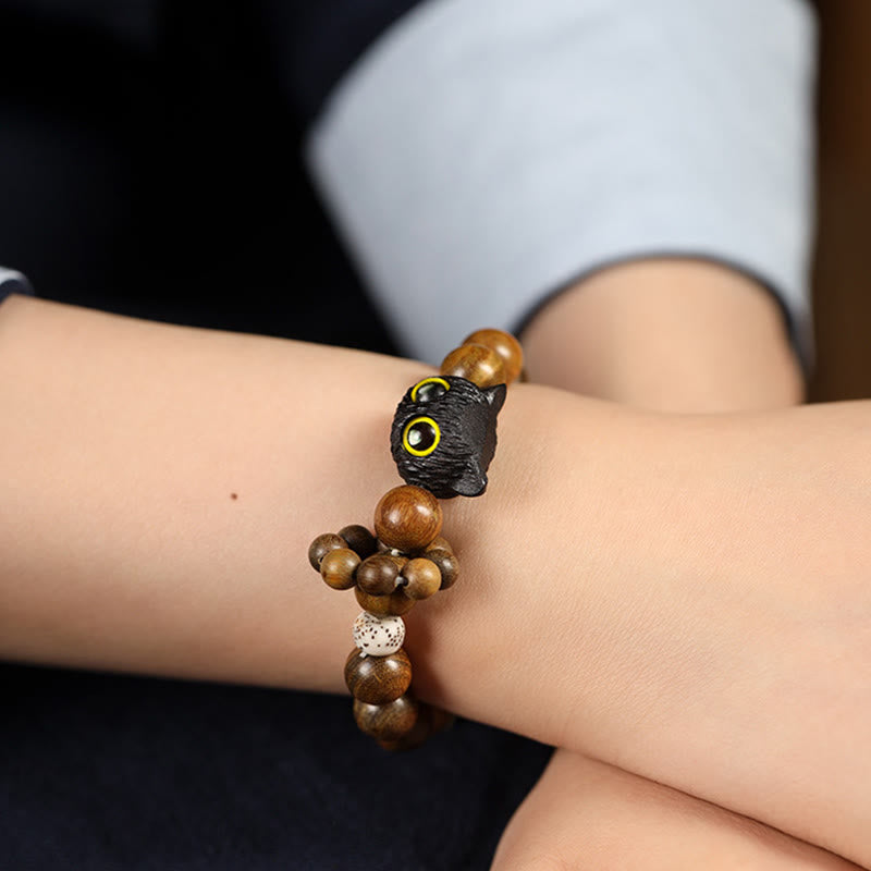 Buddha Stones Grünes Sandelholz Ebenholz Holz Katze Frieden beruhigendes Armband - image 4