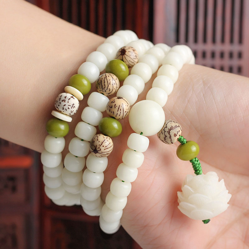 Buddha Stones Weiß Jade Bodhi Lotus Mala Harmonie Halskette Armband - image 5